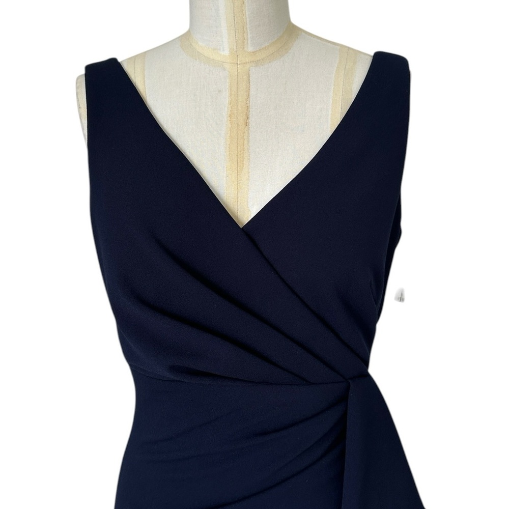 Betsy & Adam Candace Long V-neck Hi Low Cascade Dress Front Ruffle Navy Size 4 - Picture 6 of 15